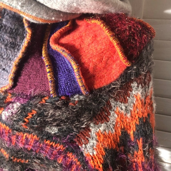 Handcrafted Patch Knitted Sweater Upcycled Fairy Elf Pointy Hood Multicolor sz M - Picture 10 of 14